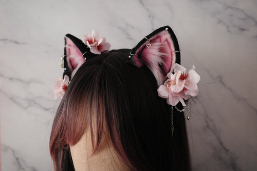 Black Sakura Ears + Bows + Keychain Tail Set (Preorder)