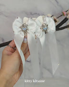 Chrome Pearlescent White Twin Tail Bows (Preorder)