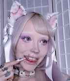 Chrome Pearlescent White Twin Tail Bows (Preorder)