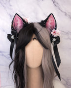 Chrome Pearlescent Black Twin Tail Bows (Preorder)